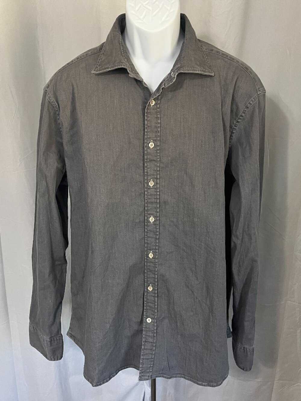 ✨ Stenströms Men’s Gray Denim-Style Long Sleeve Shirt XL EUC 🔥